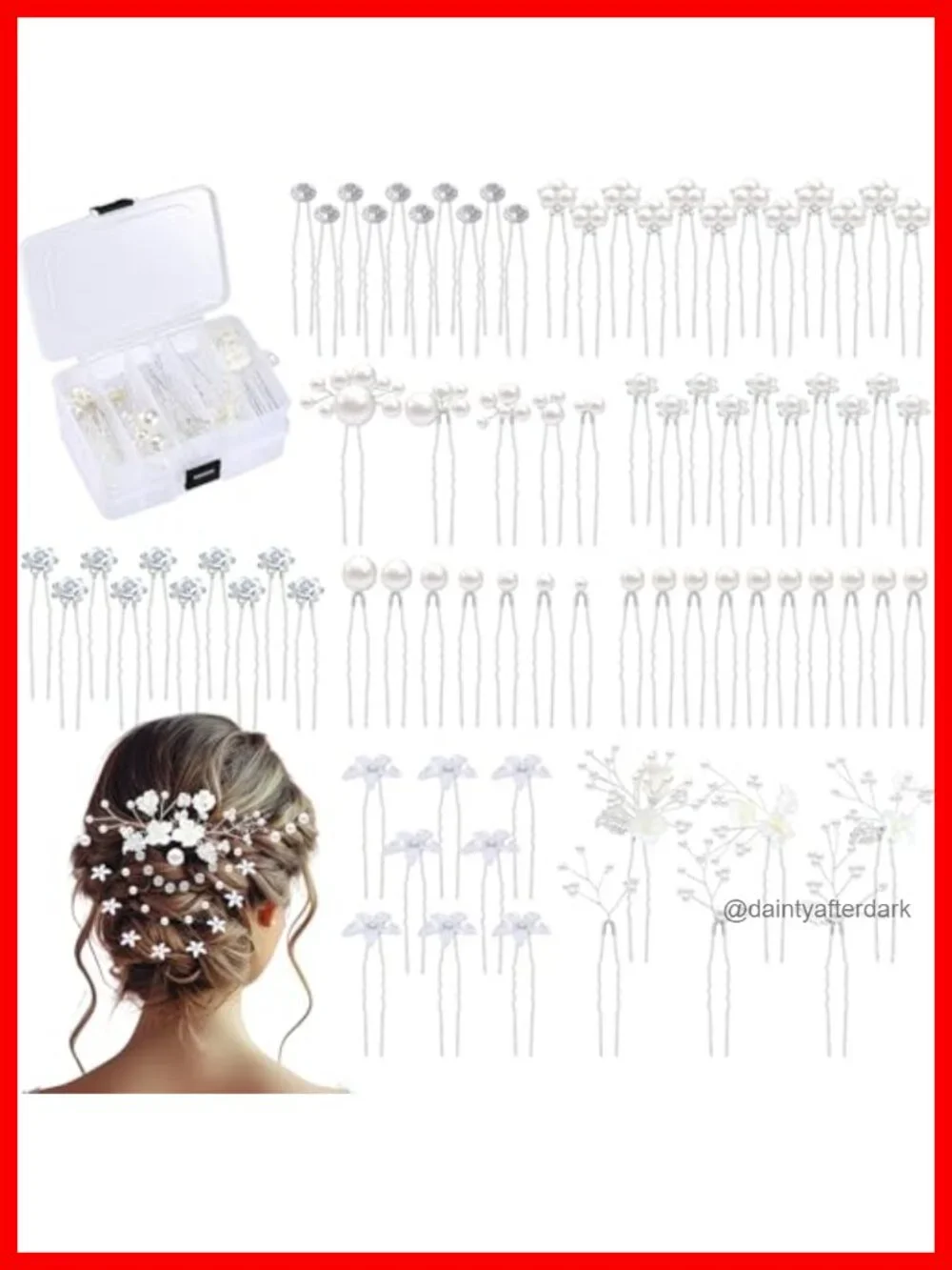 80 Piece Bridal Hair Pins Set with Storage Boxes - Crystal Pearl Rhinestone U